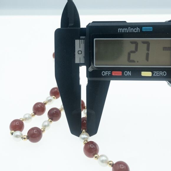 14K Gold Red Jade & Freshwater Pearl 24" Necklace ❤️ - Picture 10 of 12